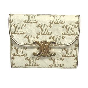 Celine Triomphe Small Flap Wallet White Trifold Wallet Women's